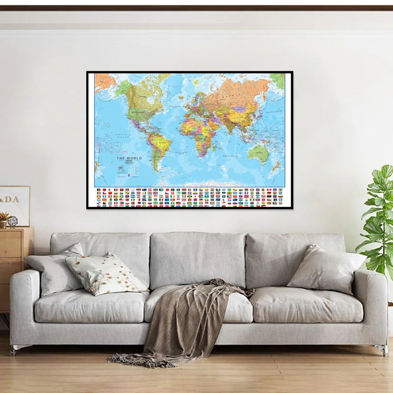 90*60cm 영어로 된 세계 지도 - 교육용 지도 캔버스 그림 포스터 및 인쇄물 사무실 학교 용품용 벽 장식