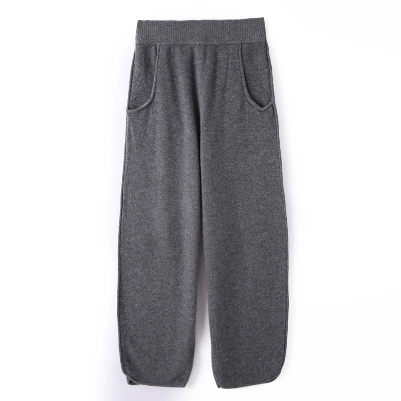 Pantaloni a gamba larga da donna in pura lana 100% pantaloni larghi e alla moda a gamba larga in Cashmere lavorati a maglia a nove punti nuovi