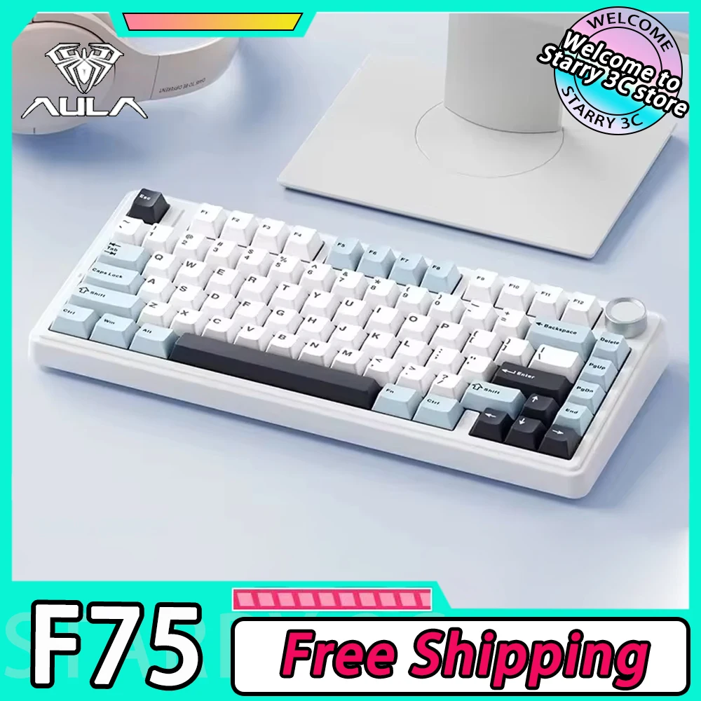 

AULA F75 Mechanical Keyboard Multifunctional Knob Three Mode RGB Gaming Keyboard Wireless Hot Swap Gasket Pc Gamer Accessories