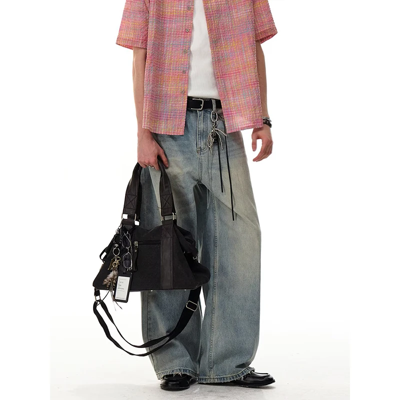 Man Straight-leg Pant New American Washed Gradient Color Male Trousers Vintage Loose Casual Mid Waist Men Denim Pant