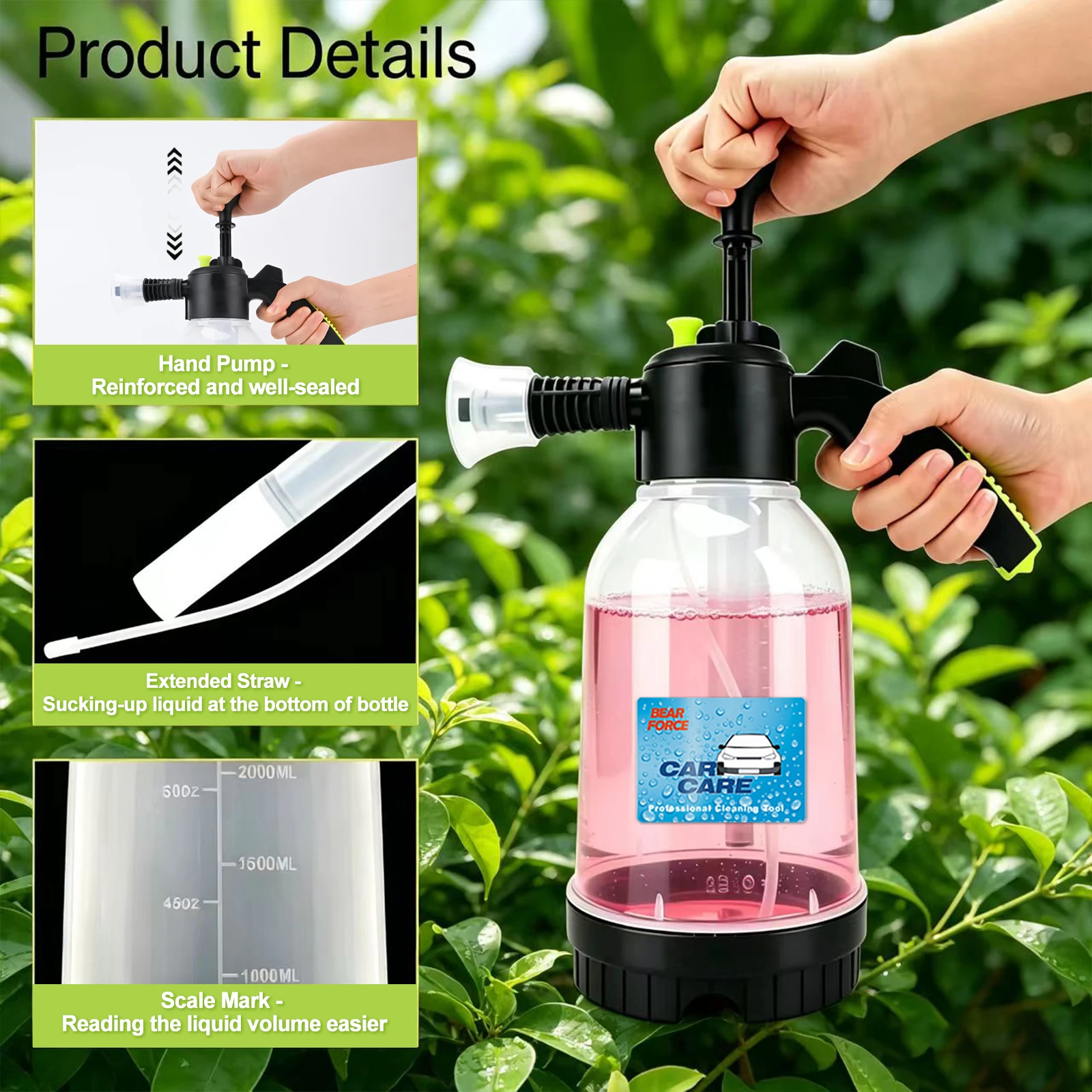 2L Hand Pump Foam Sprayer Snow Foam Gun Nozzle With Pressure Relief Valve Car Wash Spray Bottle Window Cleaning Tools - view 2