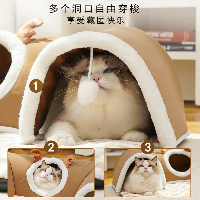 Túnel-cama invernal para gatos y perros pequeños, cueva cálida - imagen 3