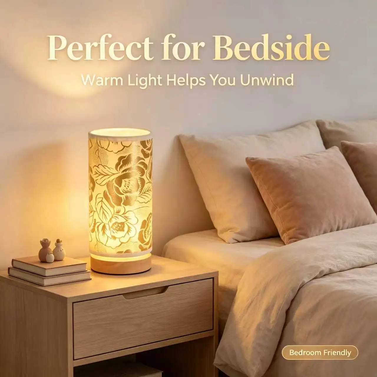 Golden printed desk lamp USB  powered eye caring warm light  creating a cozy atmosphere, suitable for use as decorative l