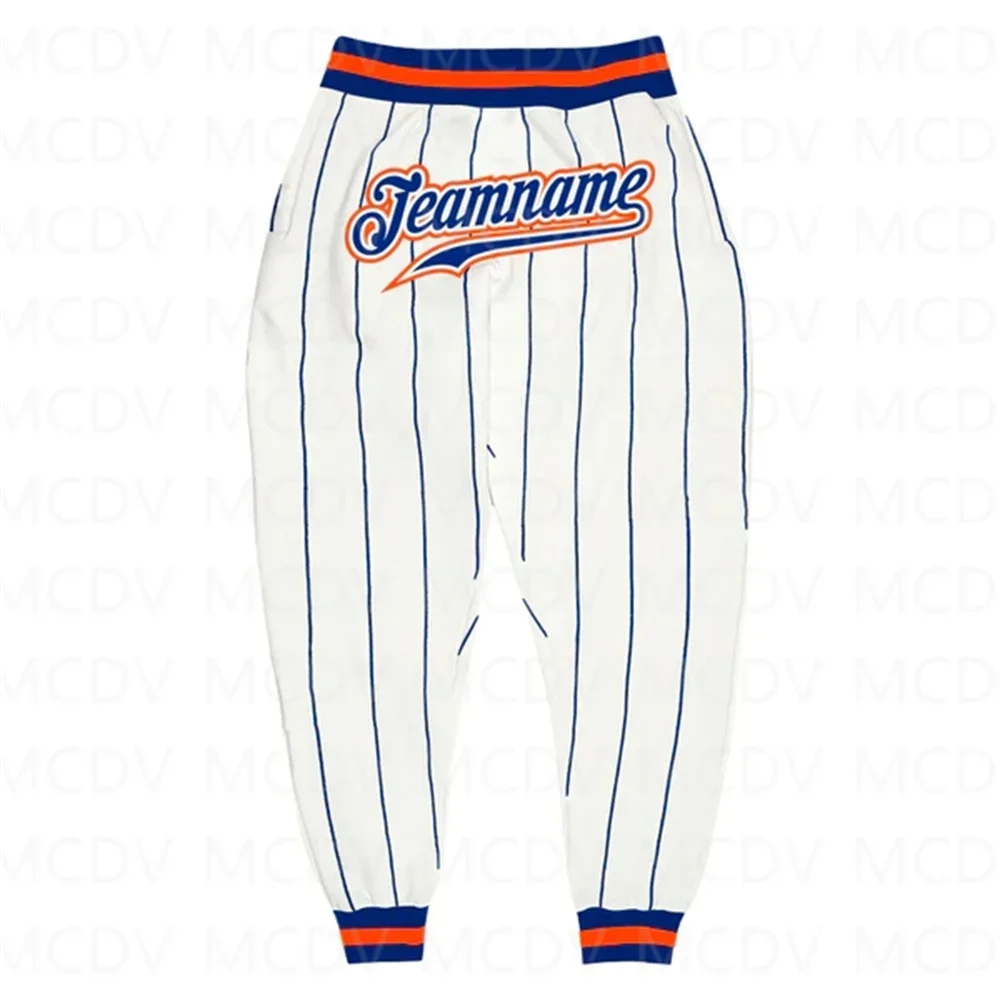 

Custom White Navy Pinstripe Navy-White Sports Pants 3D Printed Casual Unisex Jogging Trousers Loose Sports Pants