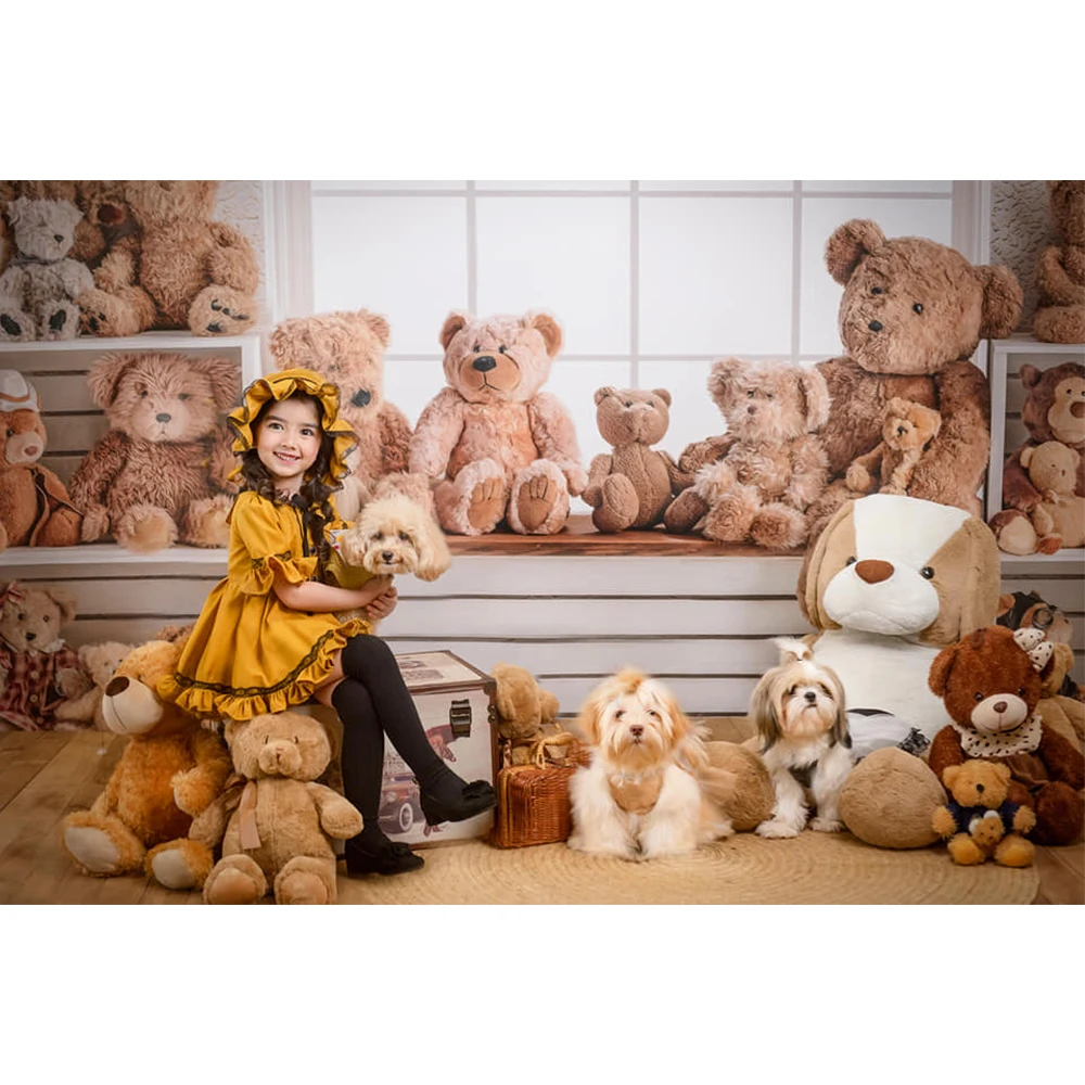 Countryside Room Photography Backdrop Cloth Toy Bear Decoration Background Photo Background Kids Portrait Photo Studio Props