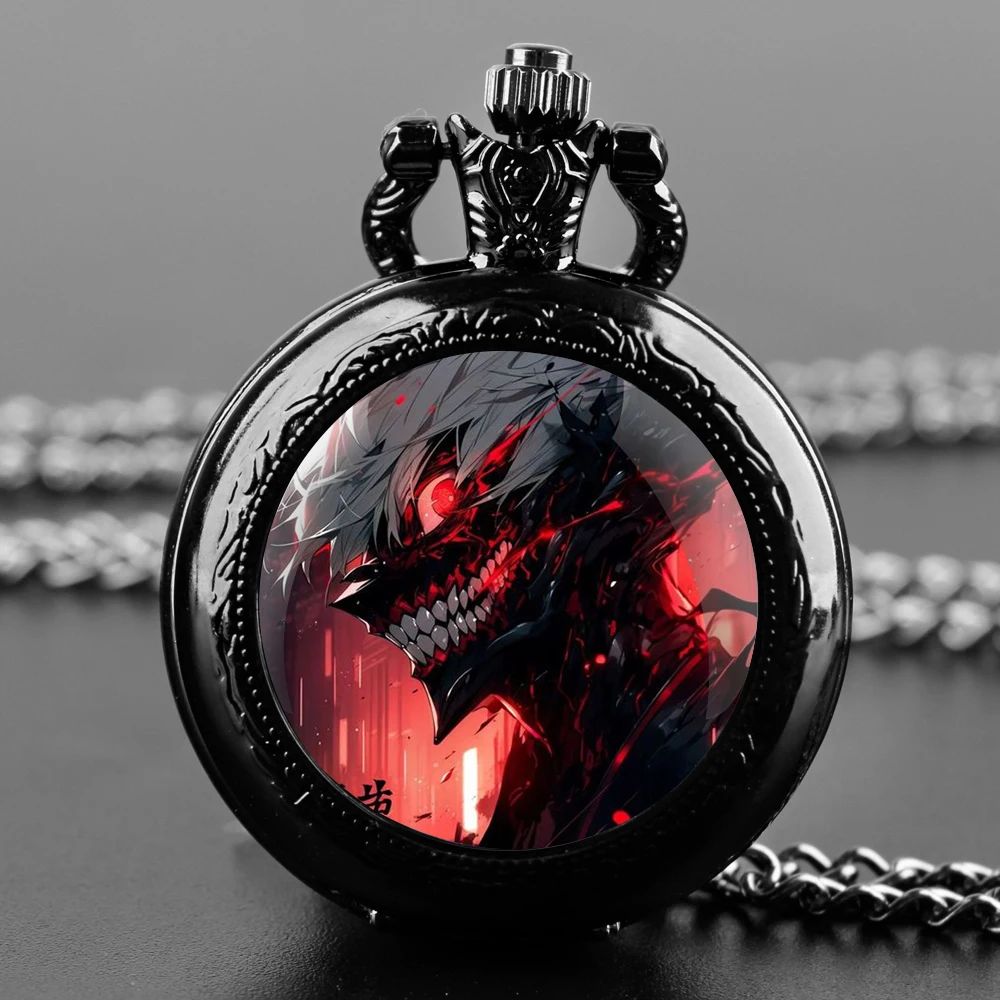 Anime Tokyo Ghoul Ken Kaneki Manga reloj de bolsillo de cuarzo para hombres y mujeres, collar con colgante único, cadena de reloj, accesorios de regalo