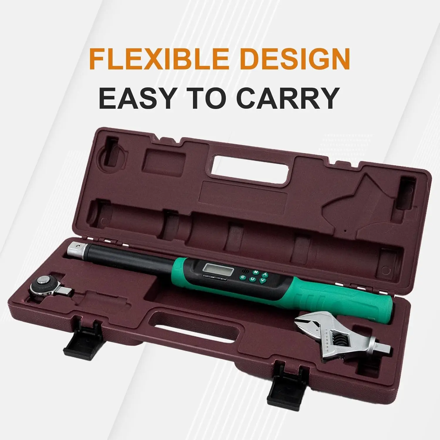TLF Adjustable Digital Torque Wrench 5-99.6ft.lbs/6.8-135N.m 3/8"  Ratchet Head 5-35mm Jaw Buzzer and LED for Car Moto Repair