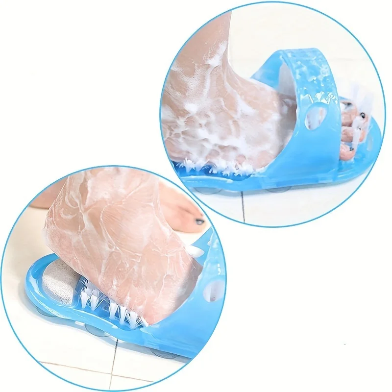 1 pair of bathroom foot massage slippers, lazy foot massage slippers, suction cup style exfoliating foot massage slippers