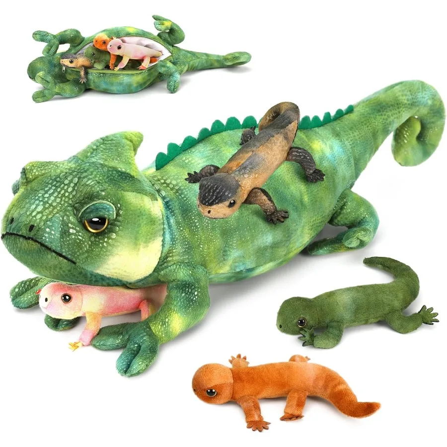 5Pcs Giant Lizard Plush 27 Mother Iguana Stuffed Animal with 4 Baby Lizard Plushies Bearded Dragon Plush Toy for Boys Girls Stu