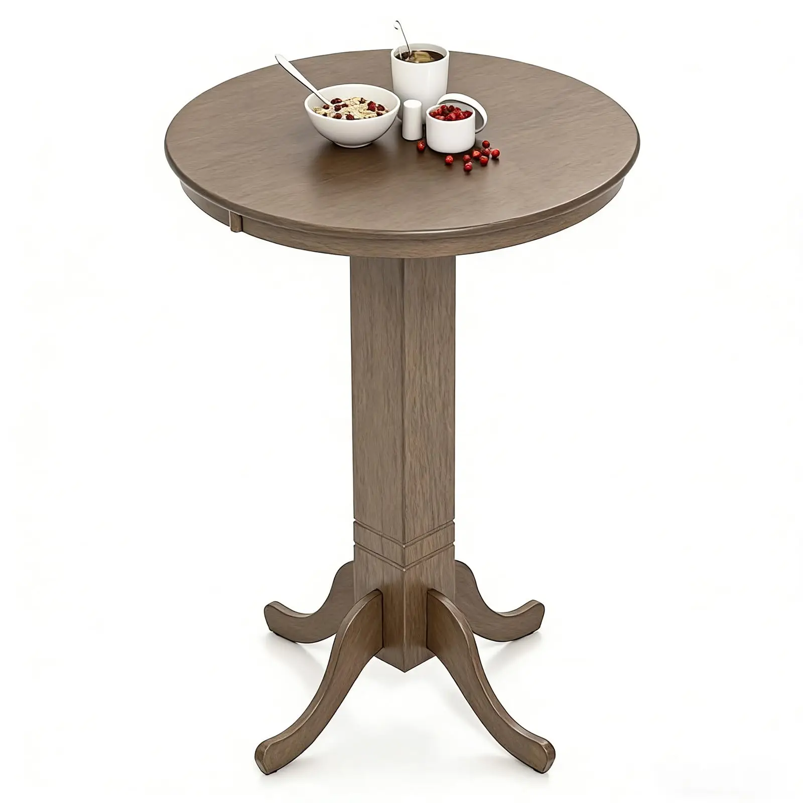 

30 Inch Round Bar Table With Rubber Wood Frame, Elegant Farmhouse Style Dining Table For Kitchen Living Room