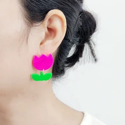 KUGUYS Trendy Jewelry Plant Drop Earrings for Women Fashion White Hot Pink Flower Lovely Accessories