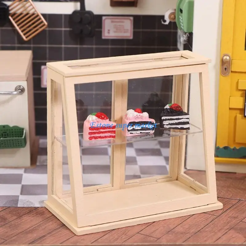 

090B 1/12 Scale Miniature Wooden Cake Display Cabinet For Dollhouses Decoration