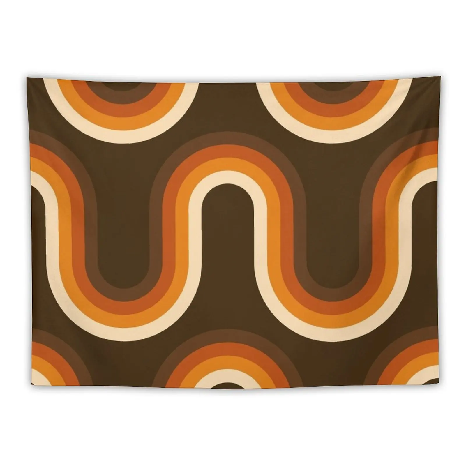 

70s Pattern Orange and Brown Waves Tapestry Bedroom Room Decor Cute