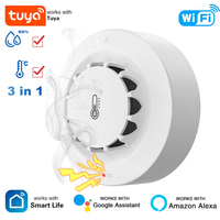 Tuya WiFi Smart Temperature And Humidity Sensor Smoke Alarm 3in1 Smoke Detector 80dB Sound Fire Protection For Alexa Google Home