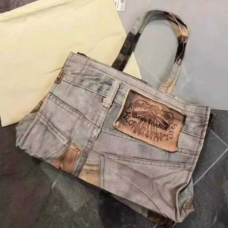 Bloom Vintage Large Capacity Tote Bag Women New High Street Patchwork Casual Handbag Purse Female Retro Shoulder Bags Bolsos