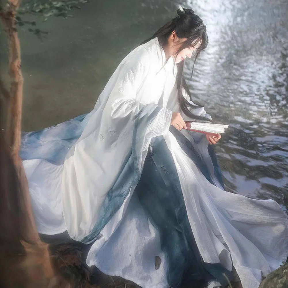 

Модифицированная накидка-халат Mingdao унисекс с широкими рукавами, градиентная, в стиле Ханьфу, китайский стиль, весна-лето, с эффектом снежного бамбука