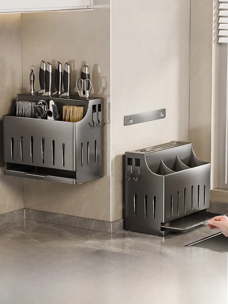 

Stainl Steel Kitchen Knife Holder Wall Mounted Multi-Function Utensil Chopstis Tube Inteated Storage Box Organizer