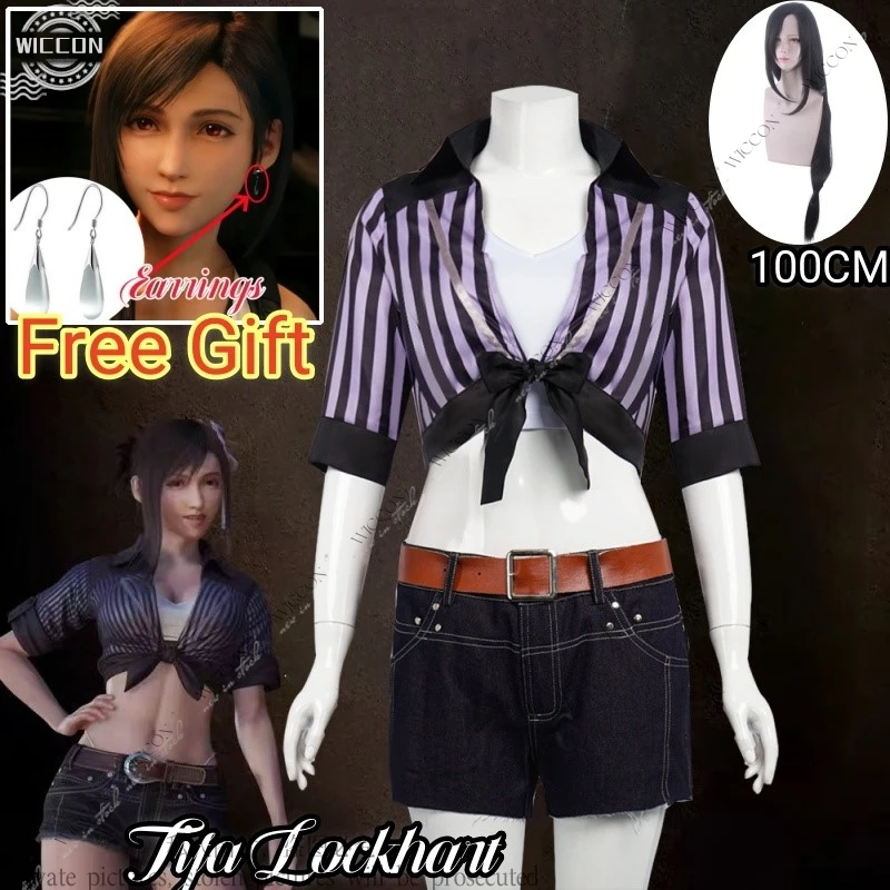 Tifa Lockhart วิกผมชุดคอสเพลย์ผู้หญิงต่างหูของขวัญฟรีชุดสุดท้ายสำหรับผู้หญิงแฟนตาซี Kanban ผู้หญิงเซ็กซี่บทบาทใหม่ฮาโลวีน