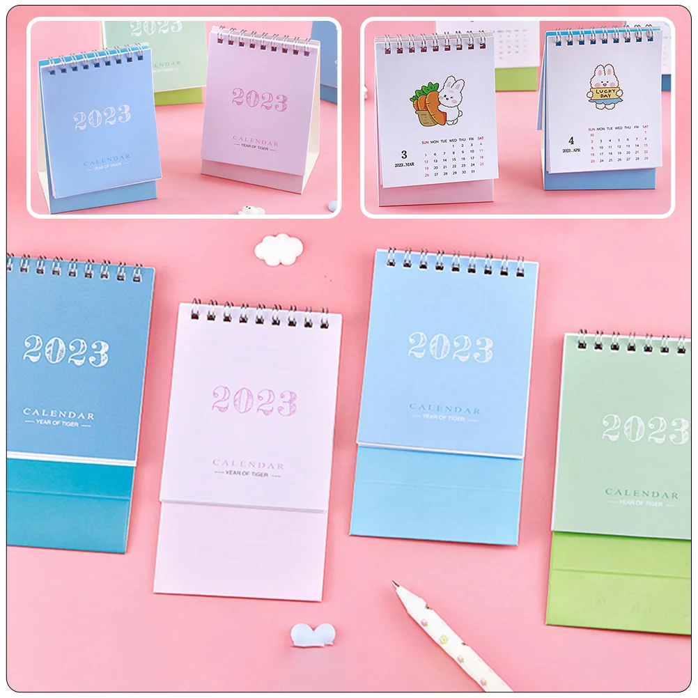 1pc Desktop Calendar 2023 Paper Standing Triangular Base Simple Small Calendar For Office Home School Students Schedule
