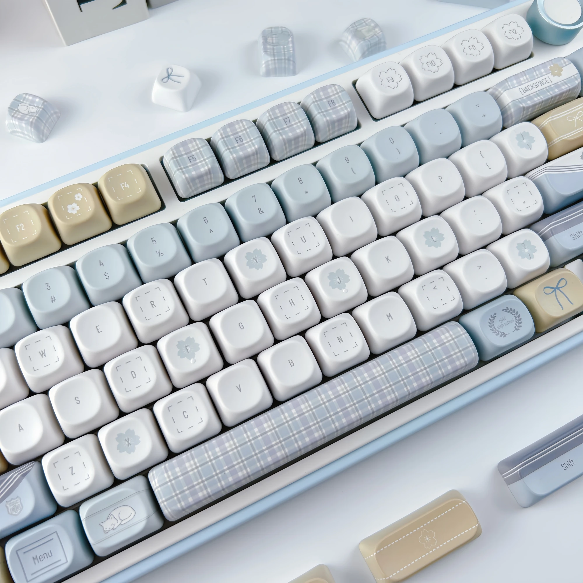 MAIMOOO School Uniform Aesthetic Keycaps MOA Profile Simple Blue Japanese JK Style PBT Custom Keycap for Mechanical Keyboard