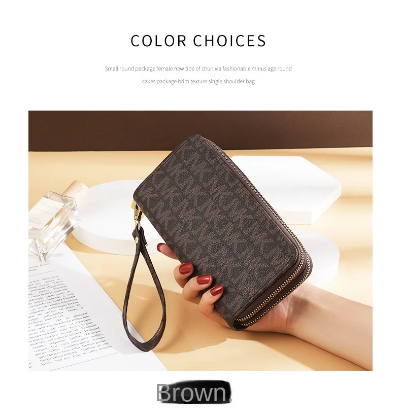 Damen-Geldbörse Lang mit Großer Kapazität, Münzfach und Doppelreißverschluss, Multifunktionale Clutch-Tasche für Mobiltelefone und Münzen – Detail 10