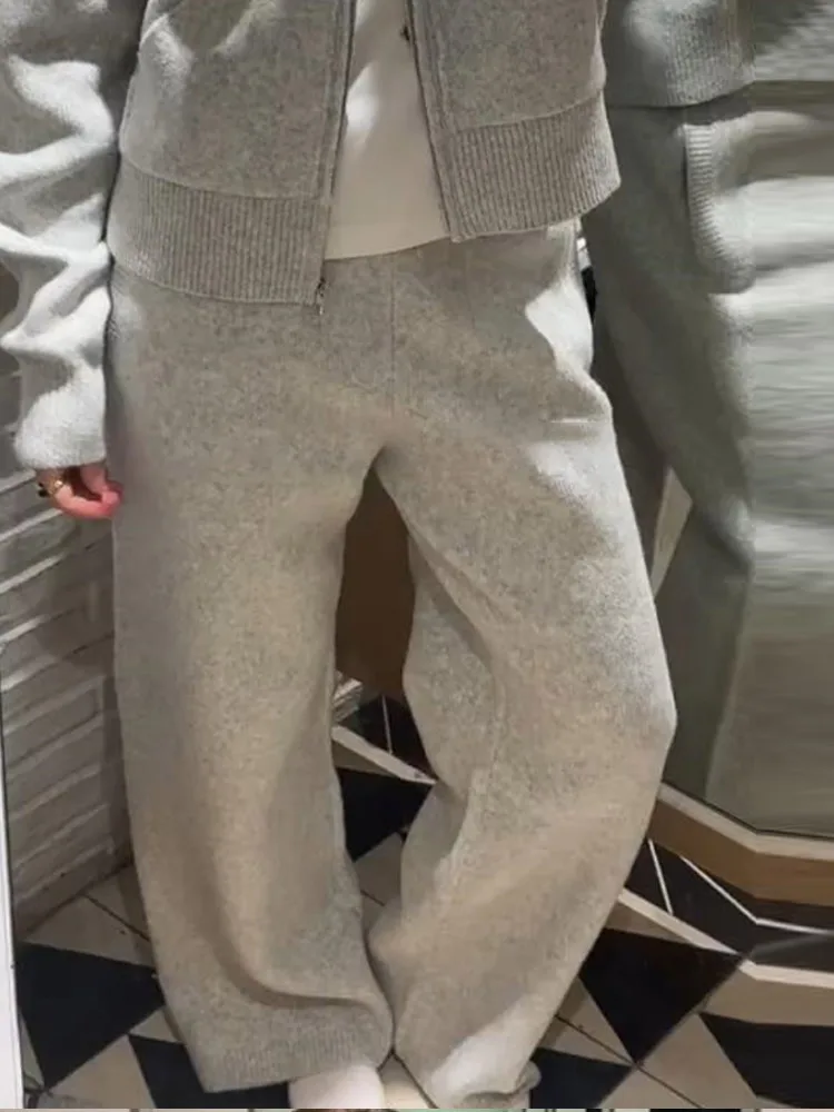 Elegante Stricken frauen Hose Set Casual Mit Kapuze Zipper Volle Hülse Jacken Lange Sport Hose Anzug Dame 2026 Neue frühling Frau Outfits