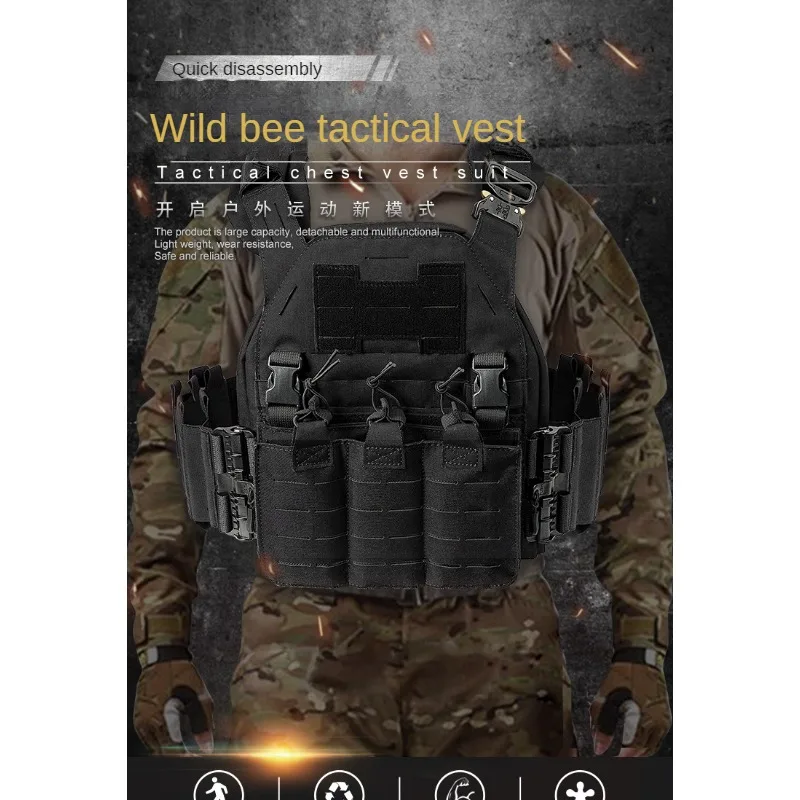 Outdoor Molle Multifunctional Tactical Vest Lightweight CS Fan Hiking Shooting Wild Bees Quick Release Safety Vest