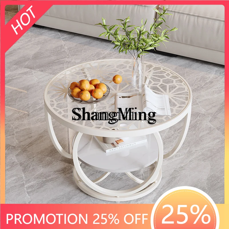 

SM light luxury cream style coffee table simple small apartment living room round double rock slab coffee table