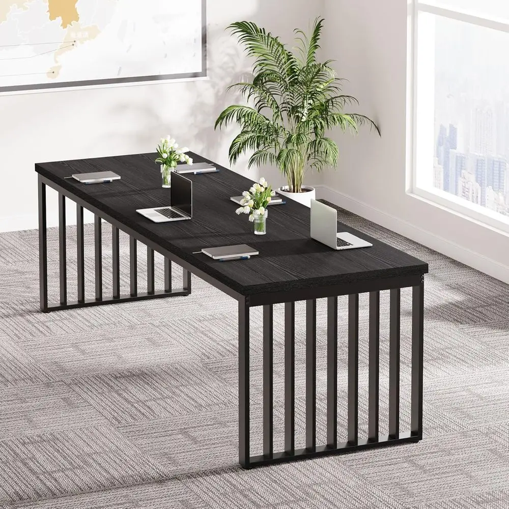 

6.56 ft Large Rectangle Meeting Seminar Table, Industrial Long Business Table for 6-8 People (Without Chair) (Black)
