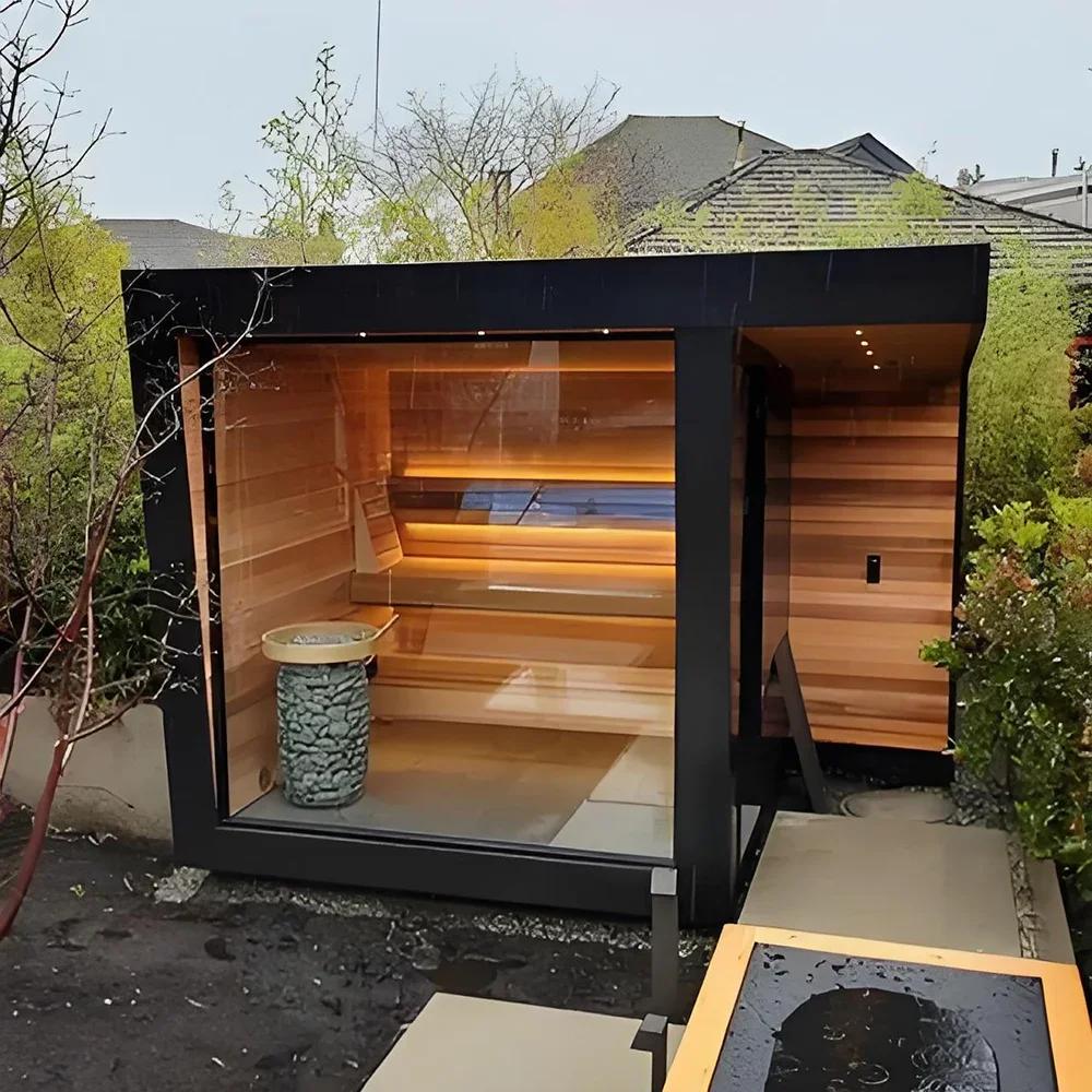 FL Square Modern Design Outdoor Shower Sauna Room with Electric Stove Control Panel 220V for Wet Steam and Villa Use Customized
