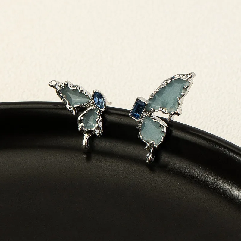 

Asymmetric Blue Butterfly Earrings for Women Girl's Blue Crystal Clip Earrings Daily Jewelry Fashion Accessories Gifts