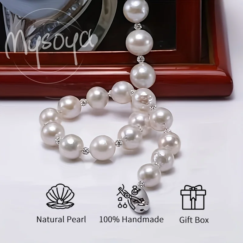 

MYSOYA 10-12mm Edison Freshwater Pearl Necklace For Women Men With Gift Box Perfect Gift For Wedding Birthday Christmas New Year