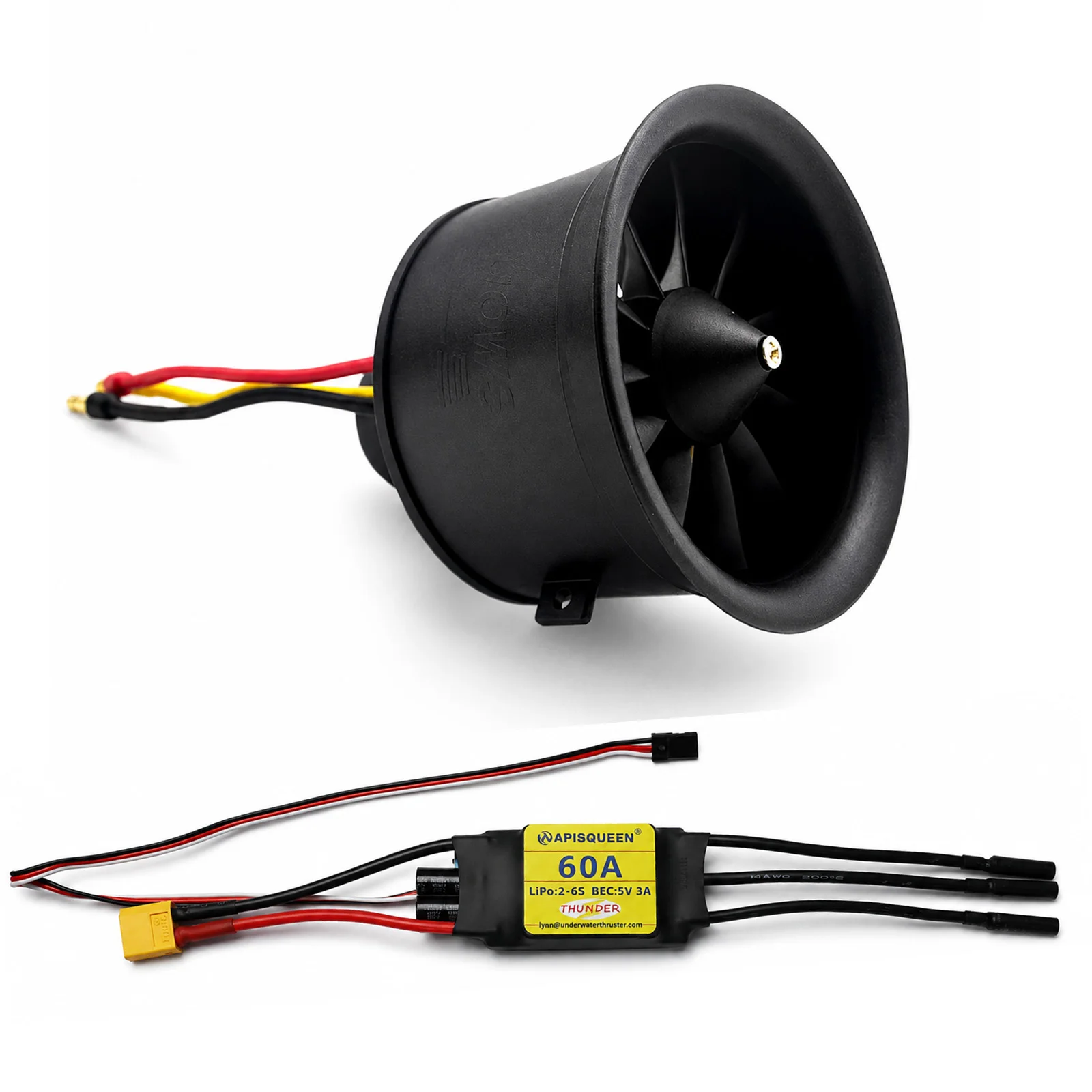 ApisQueen 64mm EDF 3S/4S 3500KV 11-Blade Electric Ducted Fan with 60A ESC Option for RC Jet Aircraft