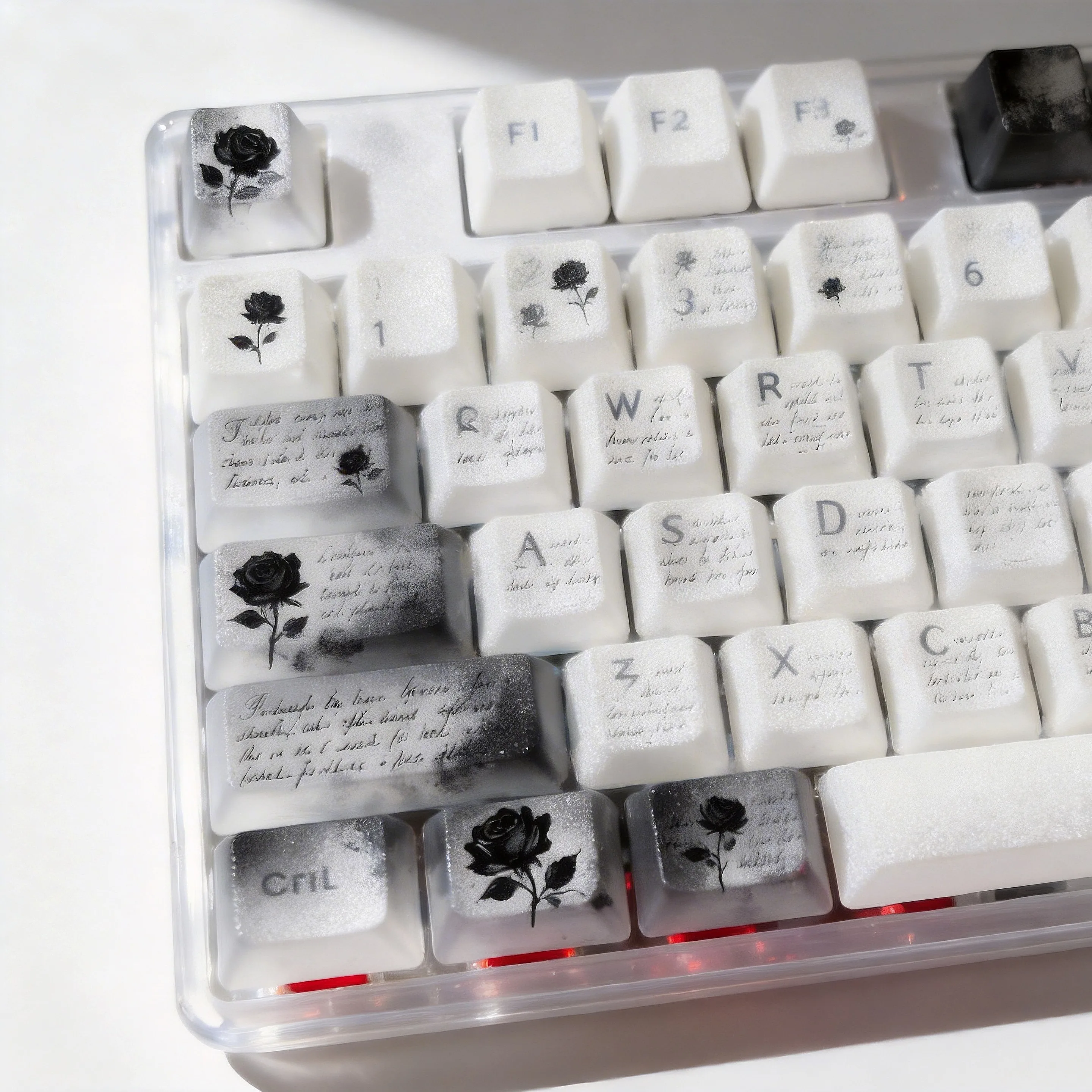 Custom JiJiXiong's BLACKROSE Black Rose Keycap Set, Original Profile Partial Kit, Black White Match, Early Access Drop