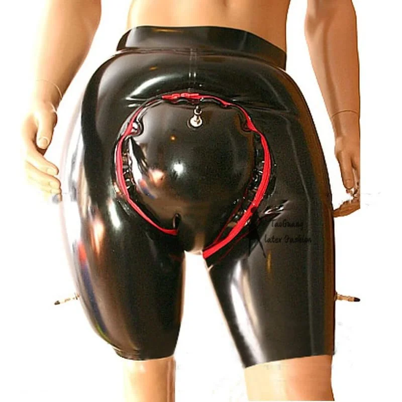 

Latex rubber fashion men Boxer shorts inflatable shorts double layer