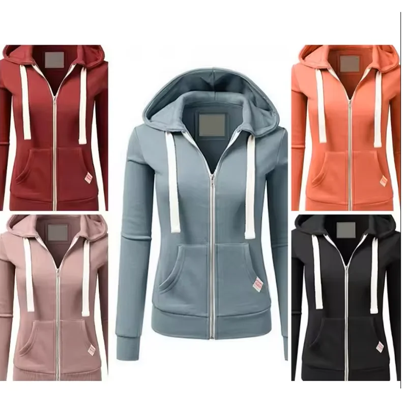 Autumn/Winter New Women'sPersonalized Fashion Sports Hoodie Long Sleeve Drawstring Pocket Zipper Coat Woolen Sweater Top CYXX386