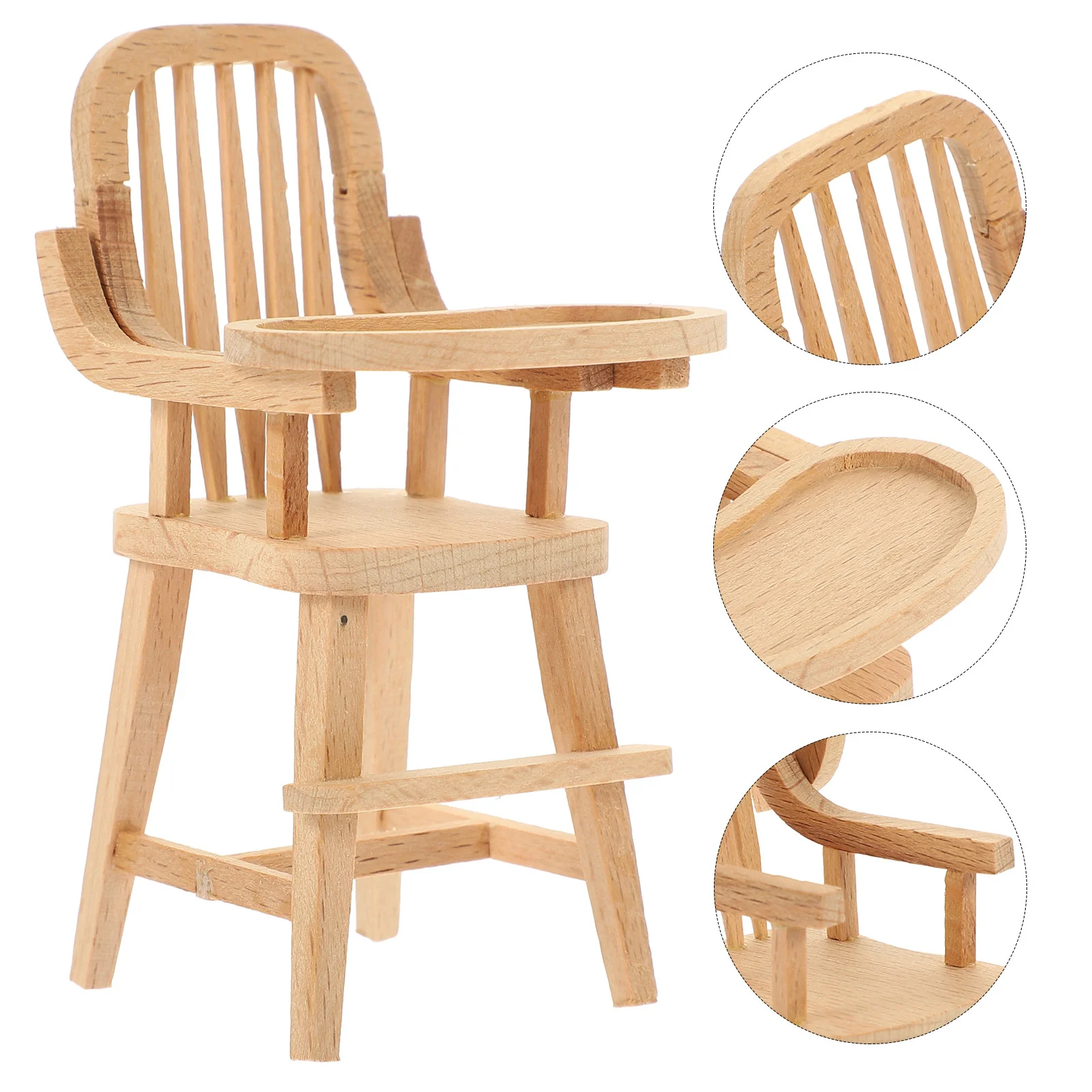 

1:12 Dollhouse Wooden Miniature High Chair Doll Feeding Highchair Baby Dining Chair Furniture Model Play House Toys