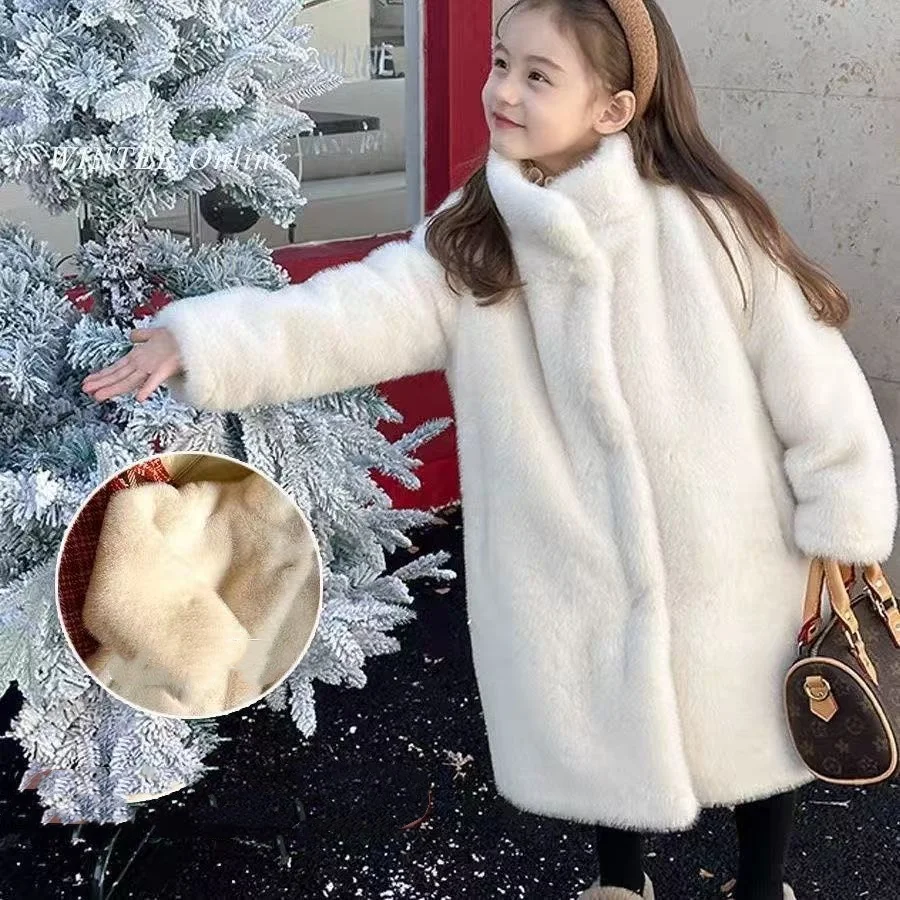 

Children's Autumn and Winter cCoat 2025 New Style Girls Faux Mink Fur Fur Fur Girls' Thick and Warm One-piece Velvet Windbreaker