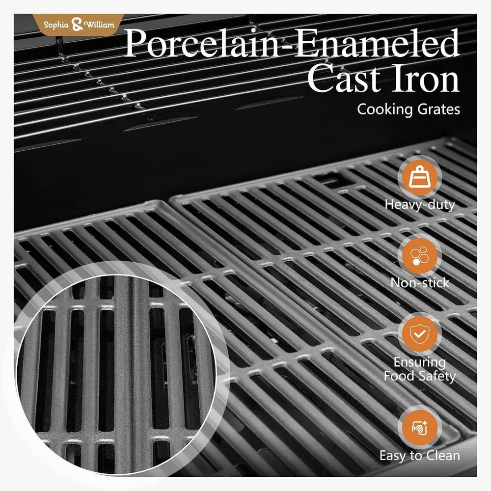 4 Burner Propane Gas Grill with Side Burner, Blue | 42,000 BTU Porcelain-Enameled Cast Iron Grates, 542 SQ.IN. Outdoor Cooking P