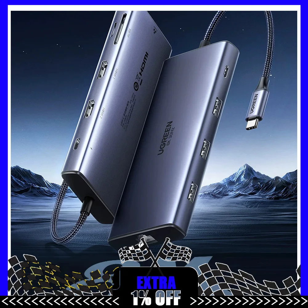 UGREEN CM490 USB C Docking Station Dual HDMI DisplayPort 8K 30Hz Quad Display 10Gbps USB Gigabit Ethernet 100W PD