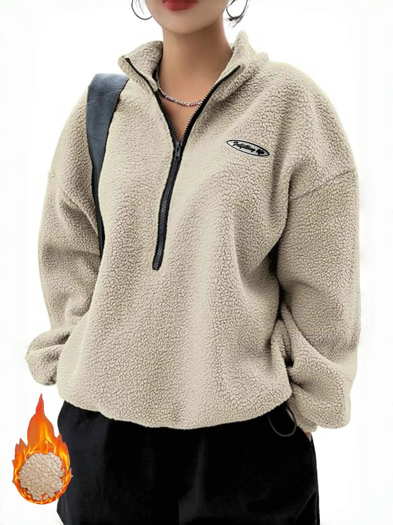 Autumn Men's Clothing Thick Fleece Pullover Jacket Drawstring High Neck Casual Loose Fit Long Sleeve Warm Outerwear
