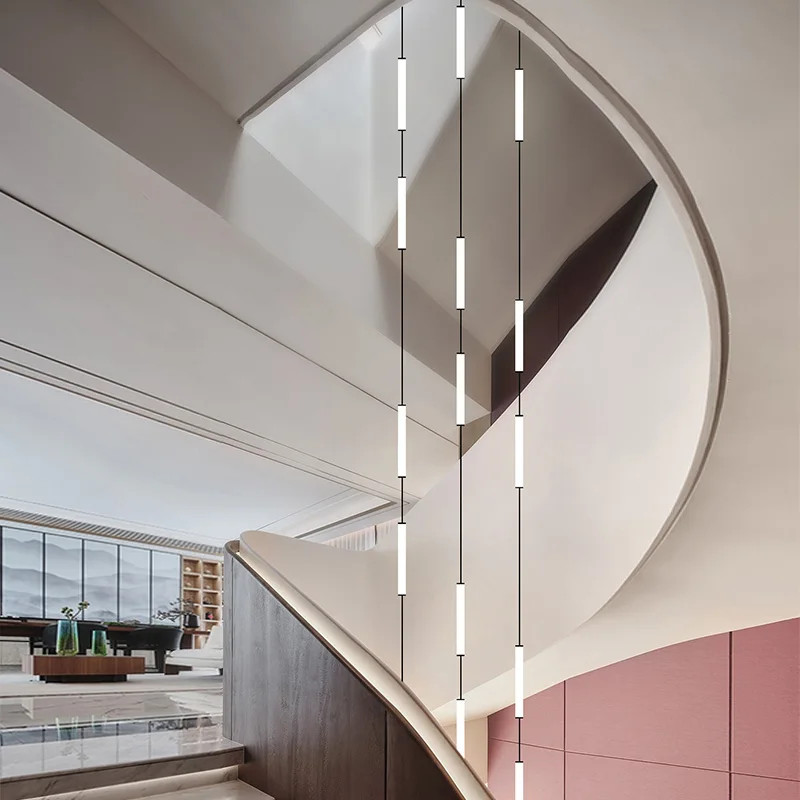LED Modern Long Line Pendent Duplex Attic Pendant Light Hanging Staircase Chandelier Suitable For Villa Living Room Ceiling Lamp