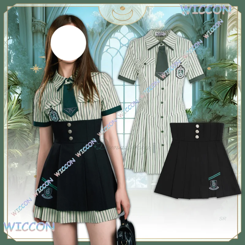 

2025 Summer New JK Dress Wona/Green Vertical Striped School Uniform For Women Girls Kawaii Suit Shirt Skirt Carnival Halloween P
