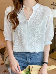 Summer Women V-Neck Lace Blouse Shirt Women Tops Blouse Women Blusas Mujer De Moda 2024Verano Blouses Femme Women Shirts F428