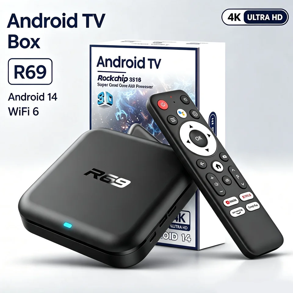 Android 14.0 TV Box R69-1 2026 Global 4K Support Bluetooth 5.0 WIFI 6 8GB RAM 128GB ROM Multi Language Smart TV Media Player