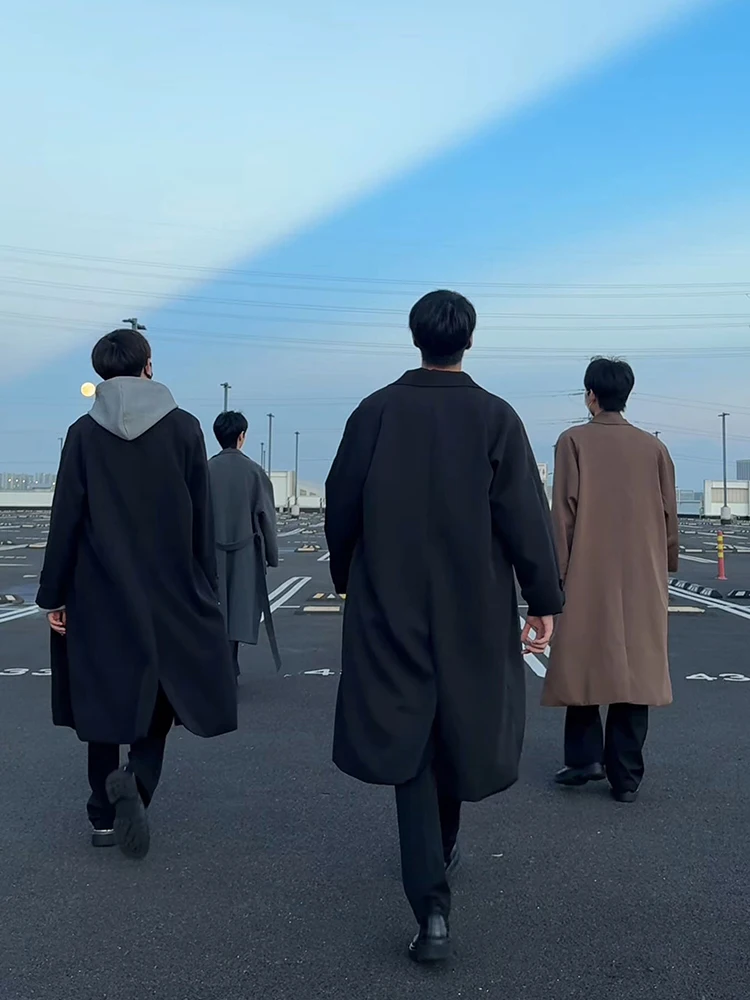 

Briti Sle Men's Long Coat Korean System Middle-Length Mature And Stable Bla Autumn Faion Outerwear Coat