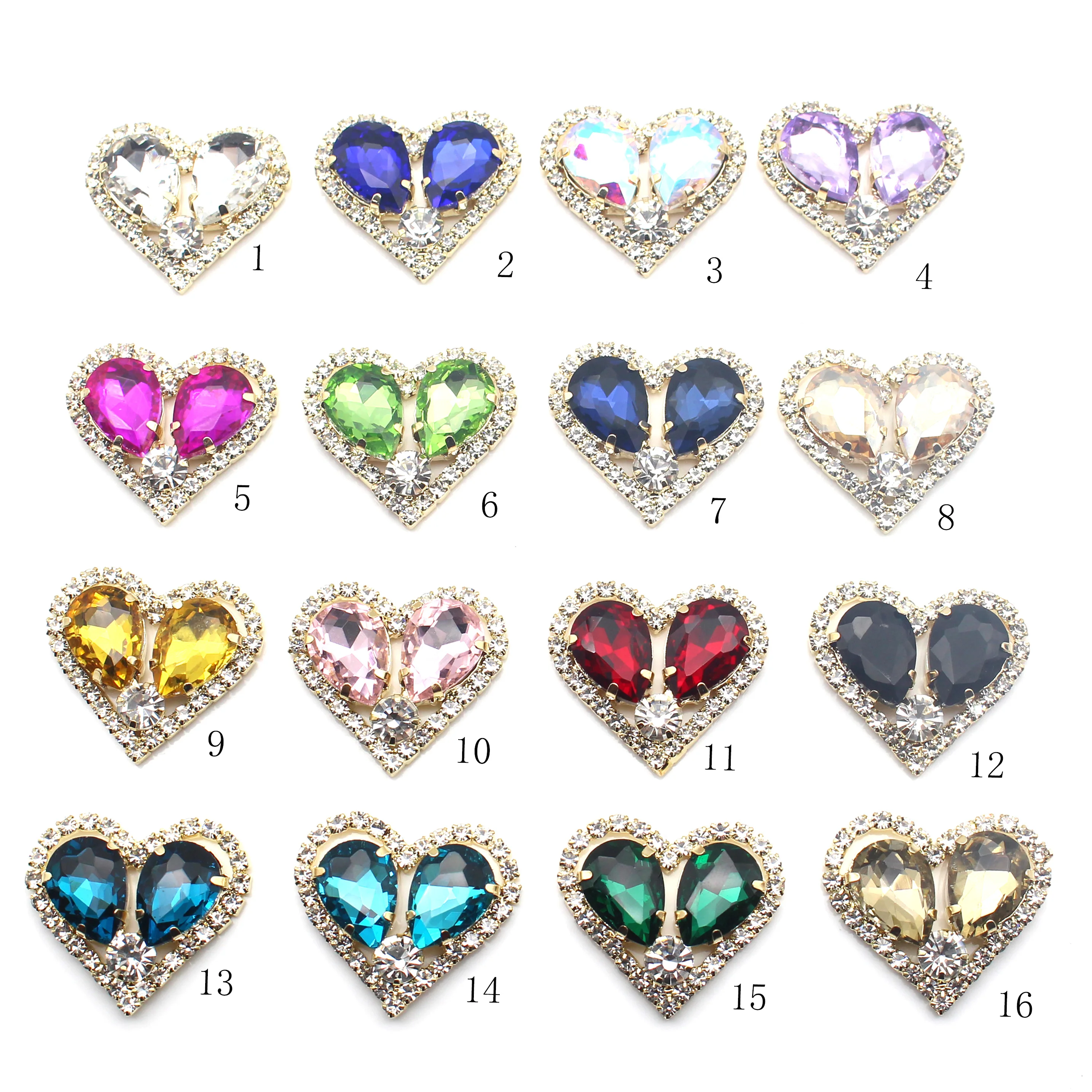 5 Pieces Of 25 * 28MM Gold Heart-Shaped Alloy Metal Jewelry Headwear, Handmade Bow Tie, Flat Bottom Rhinestone Accessories