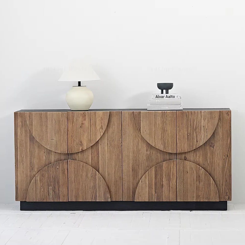 

Nordic Antique Furniture Black Waxed Elm Made Vintage Wooden Furniture Minimalist Living Room Sideboard Cabinet