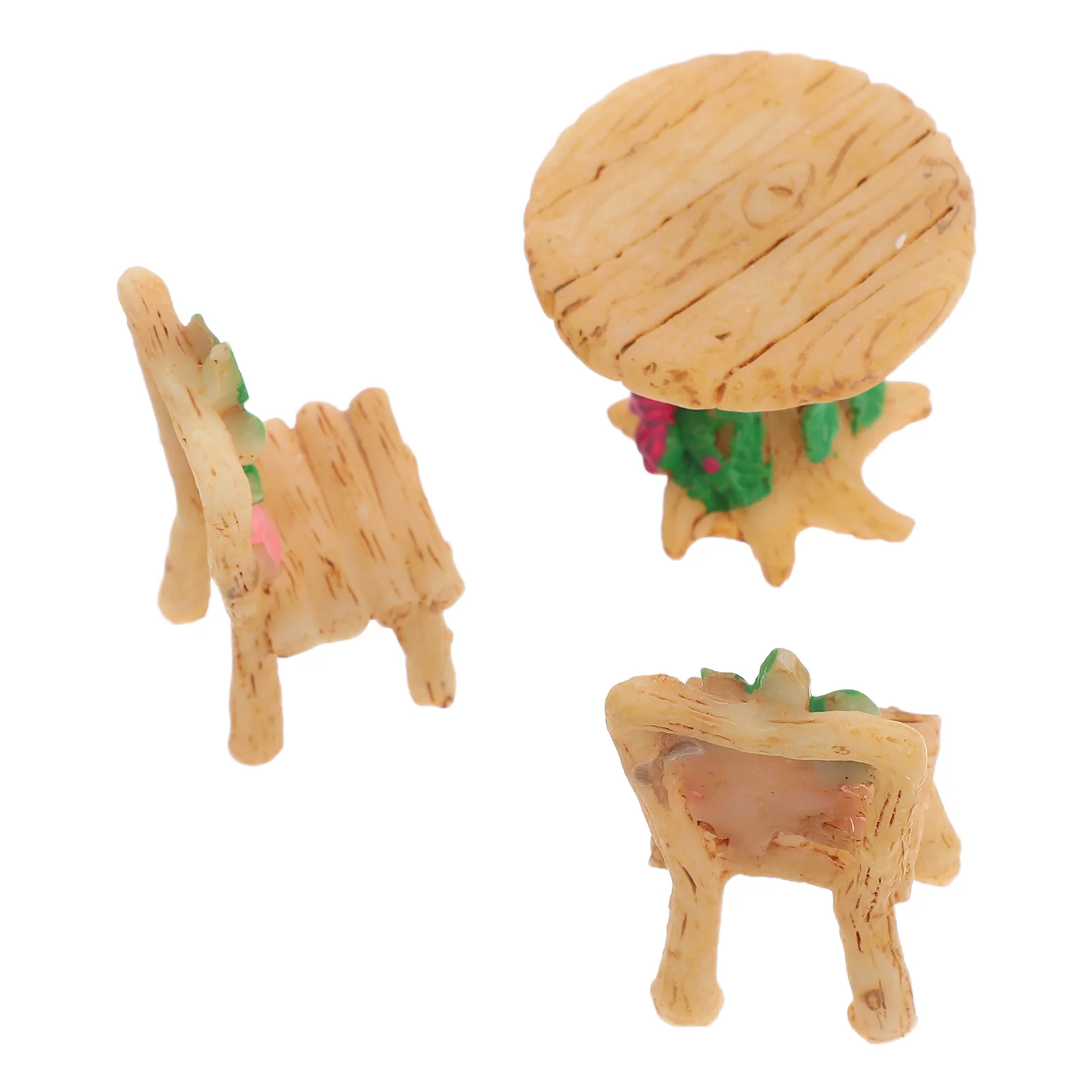 

1Set Miniature Resin Round Table Chair Durable Plant Decor Micro Landscape Ornament for Desktop Garden Mini Resin Chair