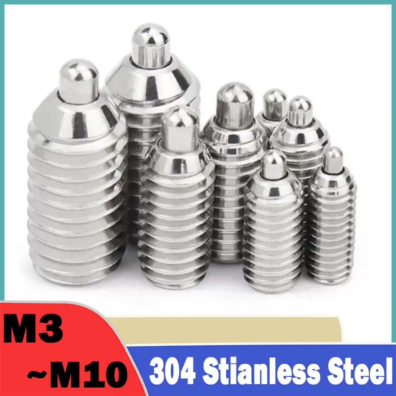 2Pcs M3 M4 M5 M6 M8 M10 304 Stianless Steel Spring Plungers With Round-ended Pin Hex Socket Screw With Spring Pins